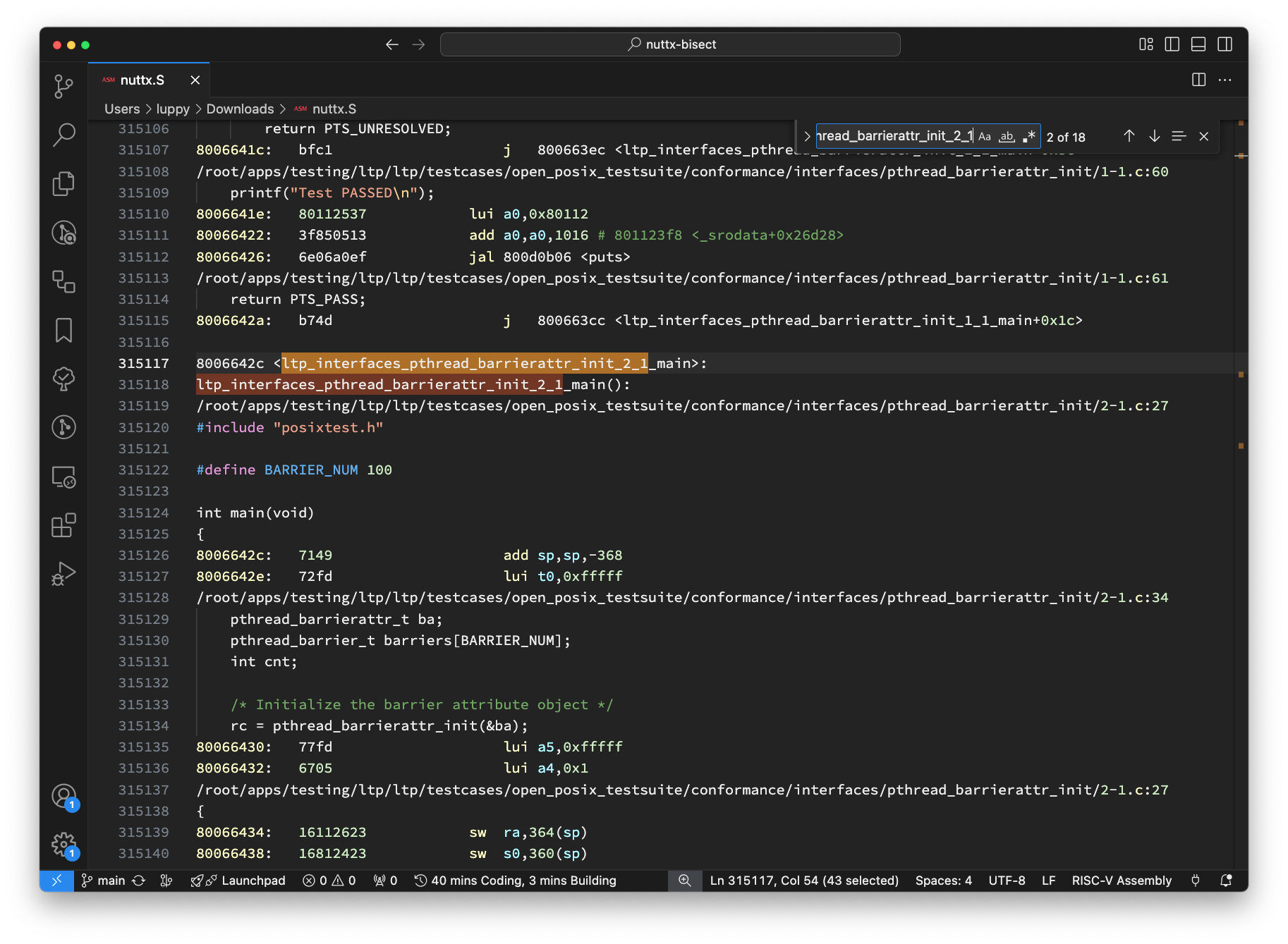 Searching the NuttX Disassembly for ltp_interfaces_pthread_barrierattr_init_2_1