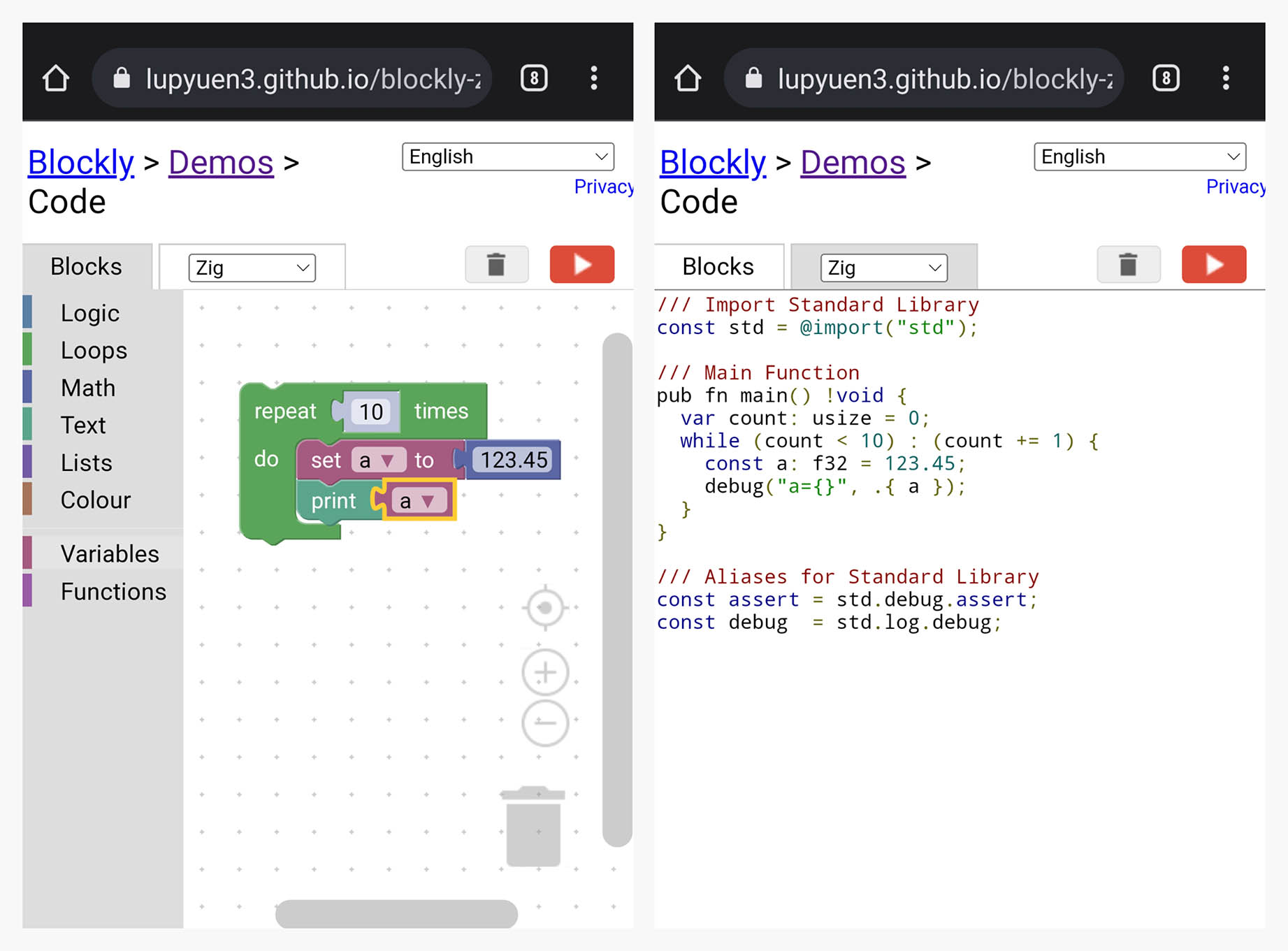 Blocky on Mobile Web Browser