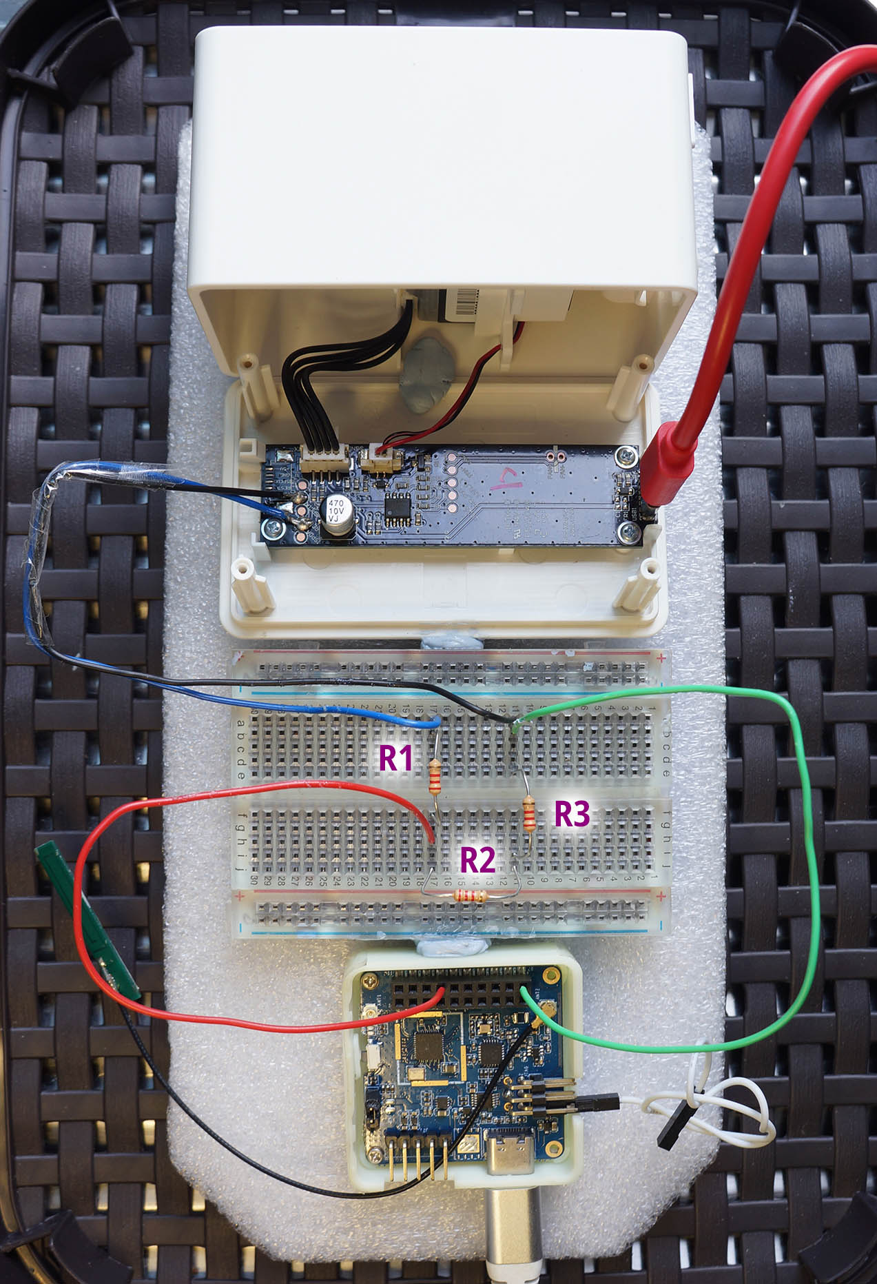 IKEA VINDRIKTNING Air Quality Sensor connected to Pine64 PineDio Stack BL604 RISC-V Board with Voltage Divider