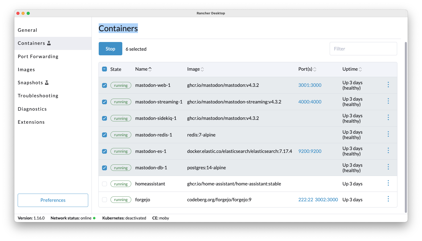 Mastodon Containers in Rancher Desktop