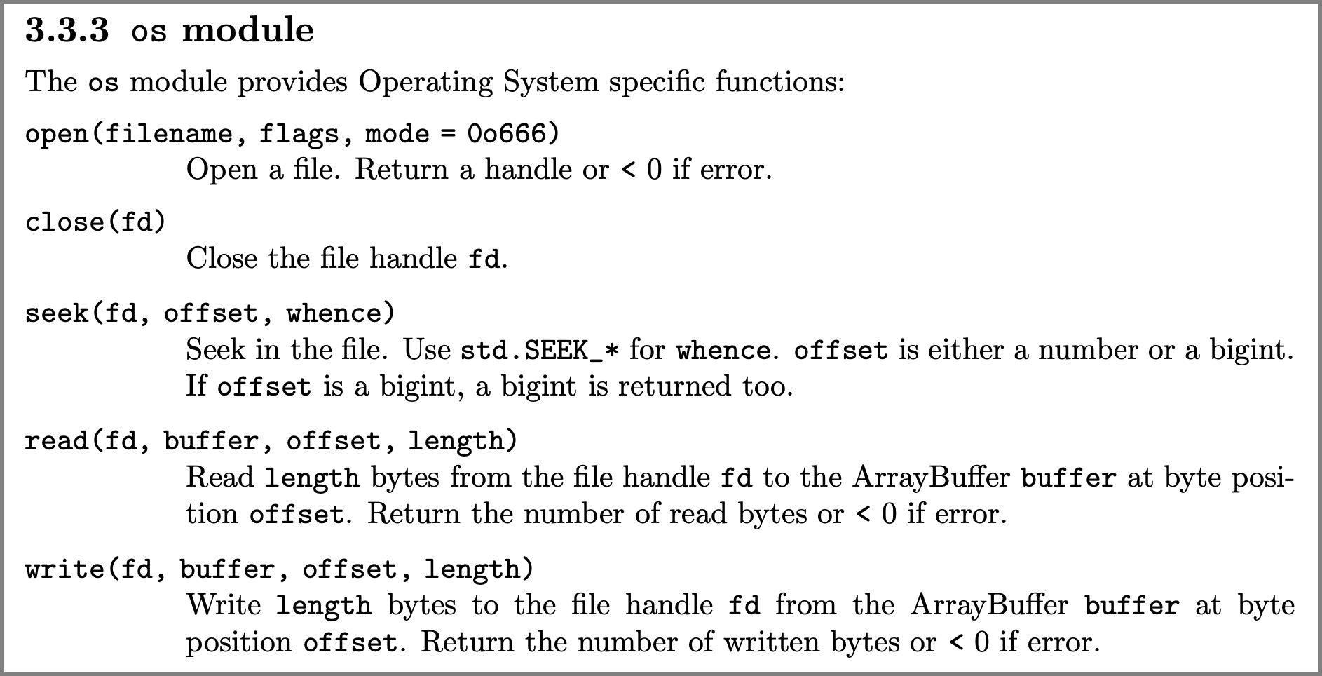 POSIX Functions in QuickJS