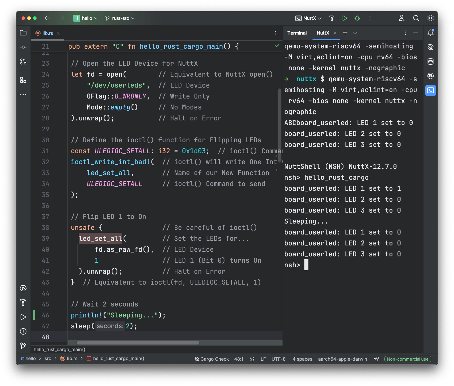 LED Blinky with Rust Standard Library on Apache NuttX RTOS (RustRover IDE)