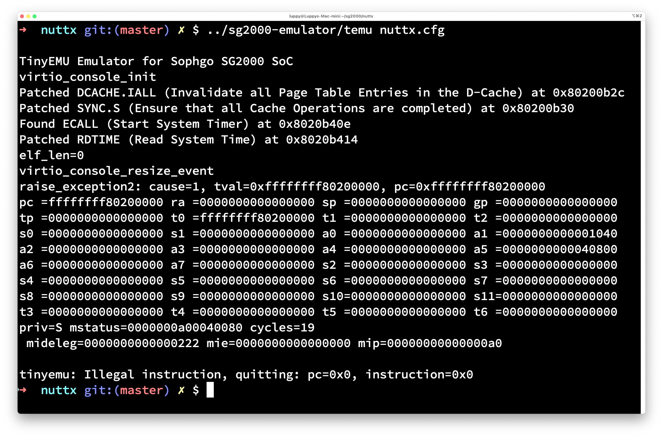 NuttX on TinyEMU crashes at 0xffffffff_80200000