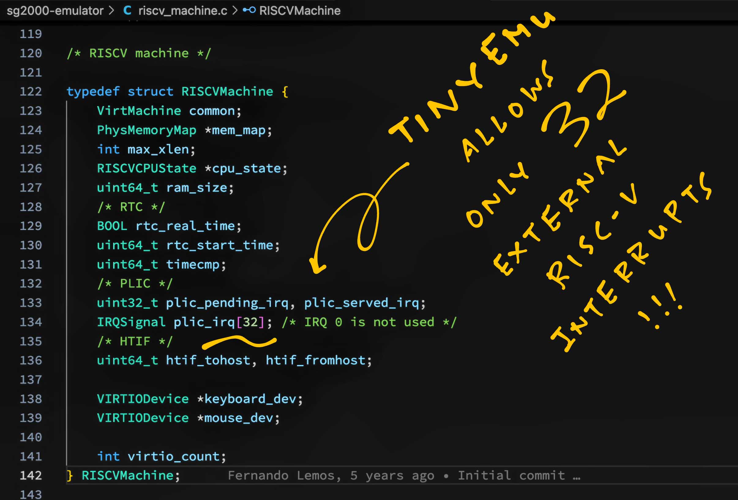 TinyEMU supports only 32 RISC-V External Interrupts